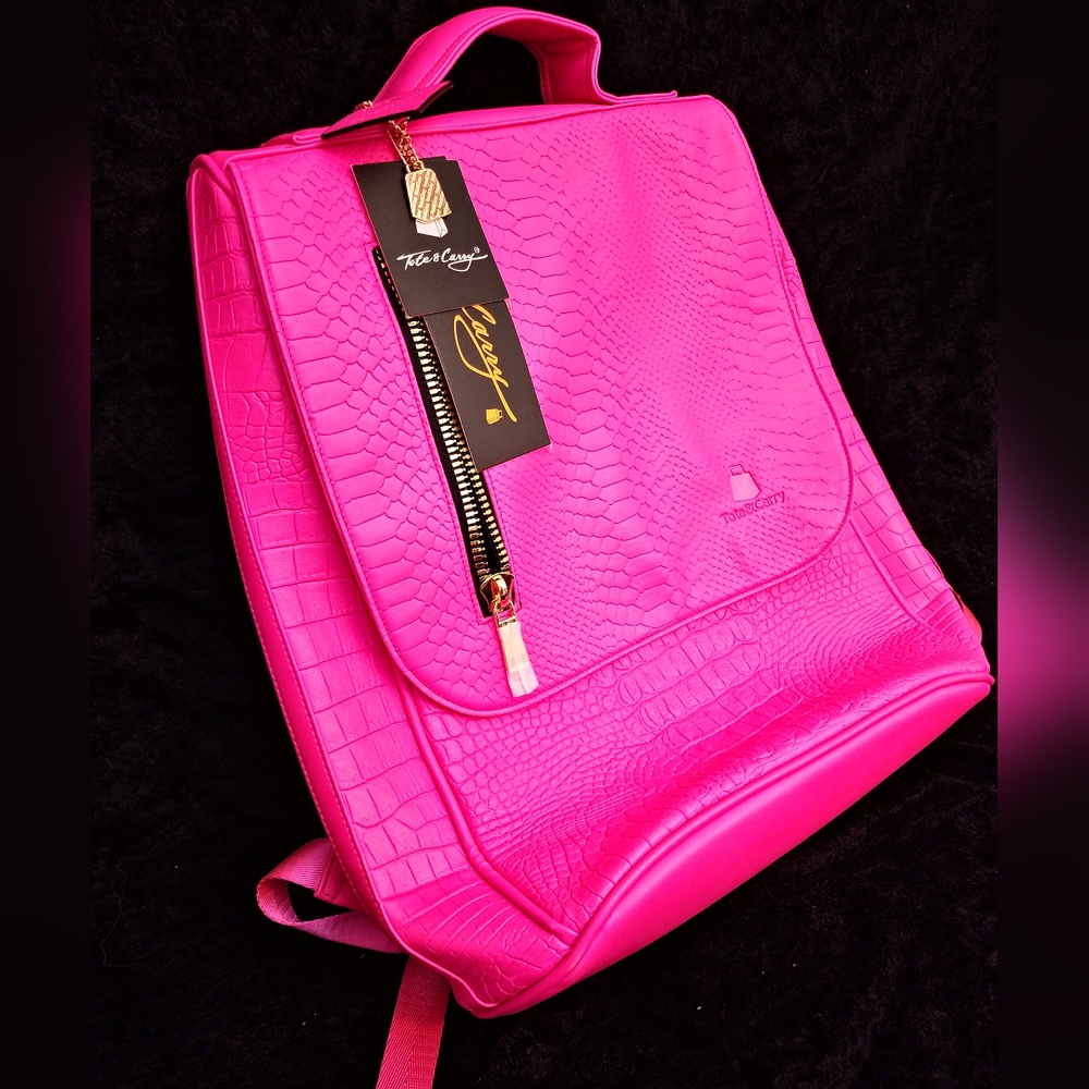 NEON PINK APOLLO 2 CROCODILE SKIN BACKPACK
